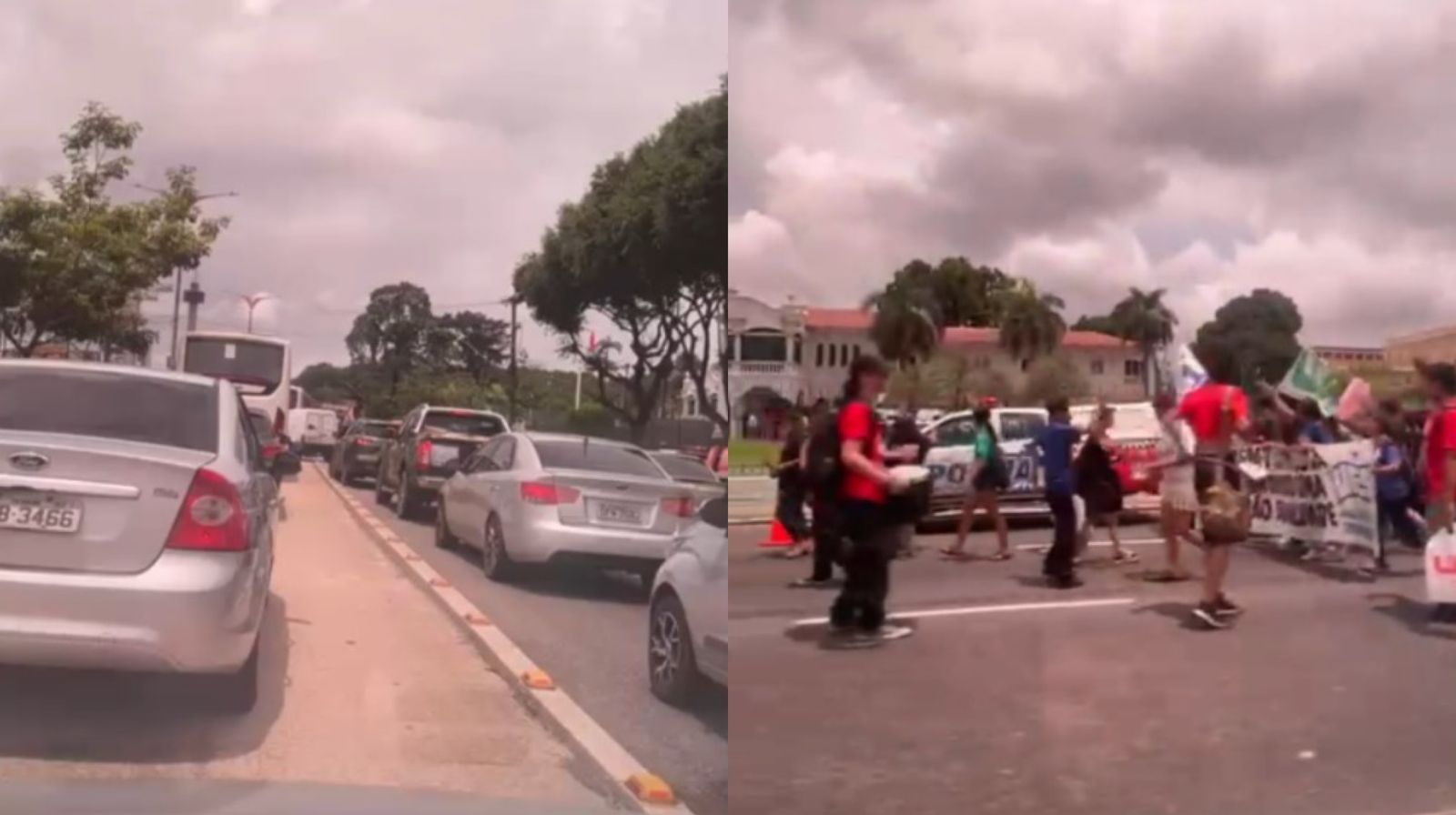 Um protesto de alunos fechou parte da Avenida Almirante Barroso, deixando o trânsito lento, na manhã desta sexta-feira (21). 