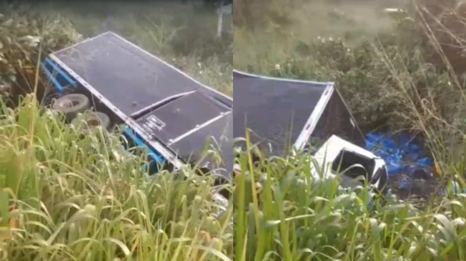 Imagem - Vídeo: caminhão com água mineral tomba em área de mata na PA 242, no Pará