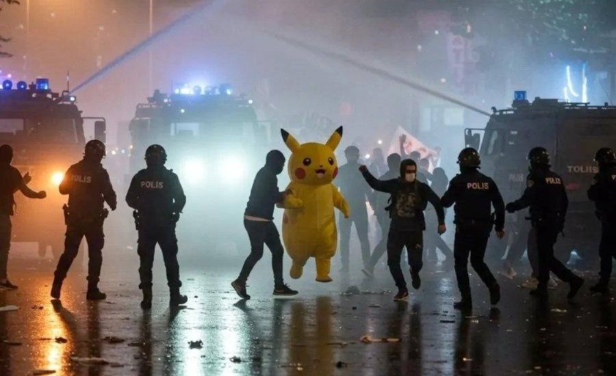 Imagem - Manifestante vestido de Pikachu foge da polícia durante protestos na Turquia