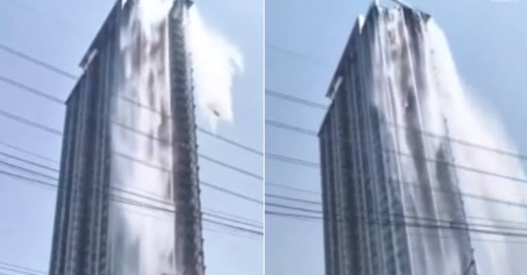 Imagem - Veja momento em que água de piscina cai de prédio em Bangkok durante terremoto