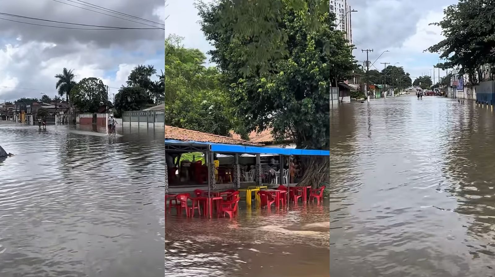 Imagem - Vídeo: após maré alta, água invade estabelecimentos e ruas de Icoaraci, em Belém