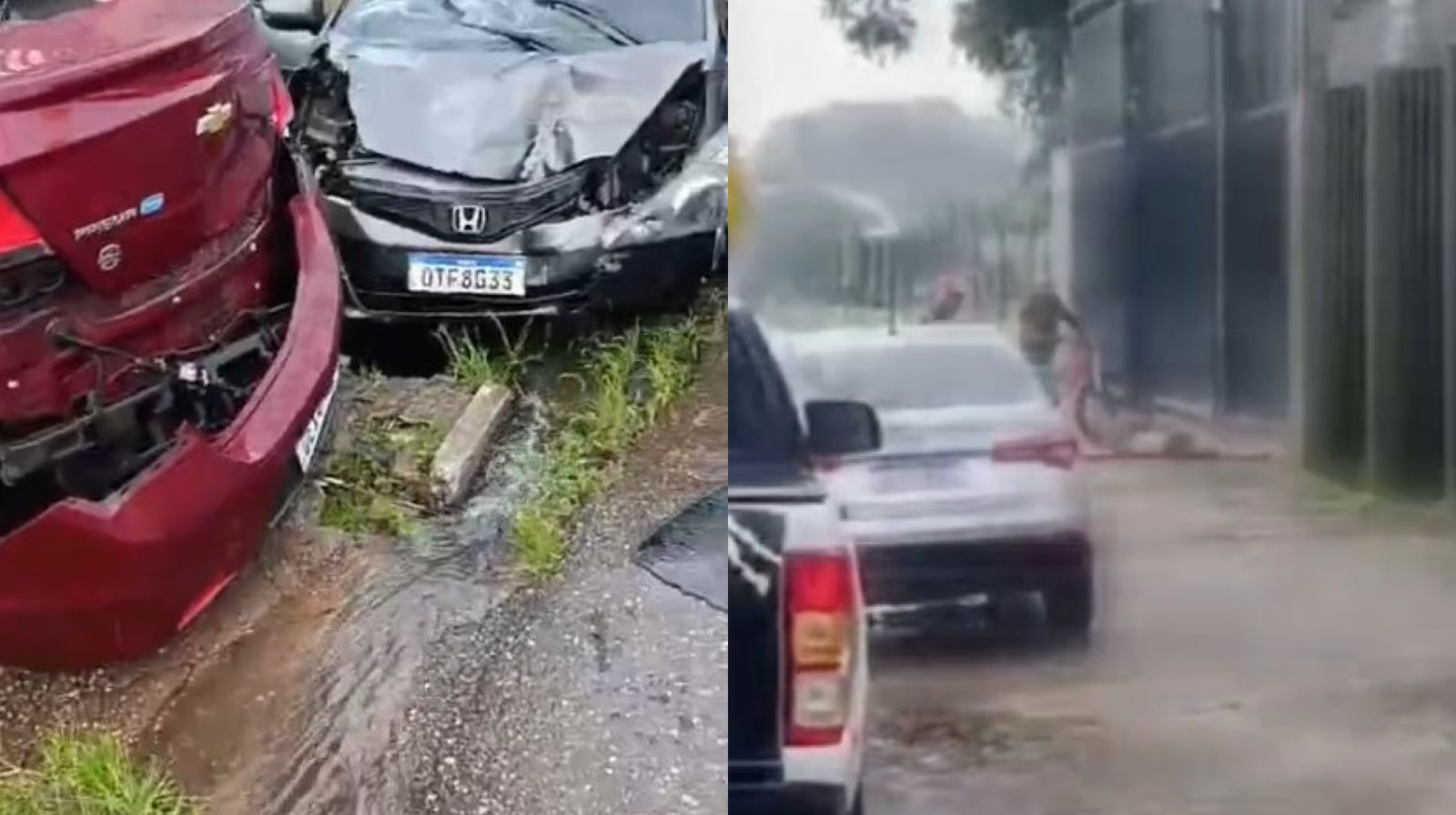 Um acidente envolvendo dois carros e uma motocicleta deixou pelo menos três pessoas feridas, em Belém,