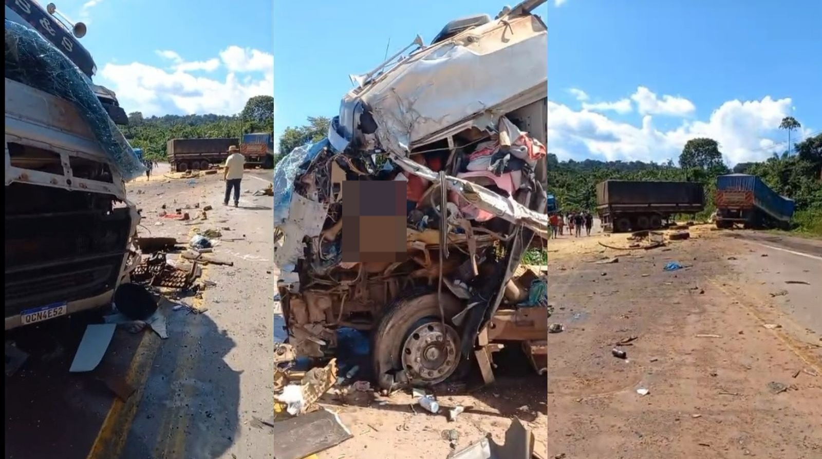 Imagem do acidente entre carretas, no Pará.