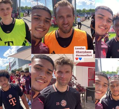 Imagem - Cria do Remo, Marcos Alexandre treina no Bayern de Munique e posa ao lado de Harry Kane e Müller