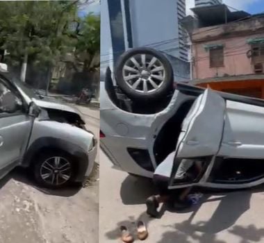 Imagem - Carro capota após batida no bairro do Umarizal em Belém