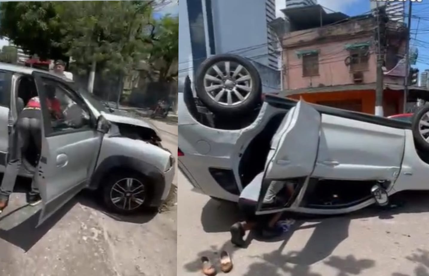 Carro capota após batida no bairro do Umarizal em Belém