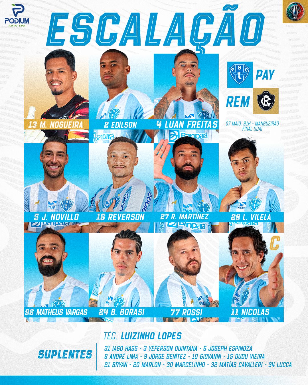 Escalação do Paysandu.