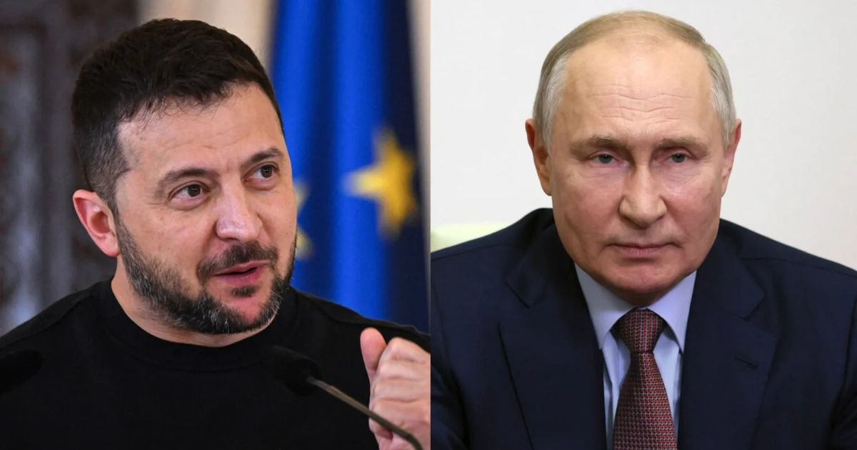 O presidente da Ucrânia, Volodmir Zelenski e Vladimir Putin, presidente da Rússia.