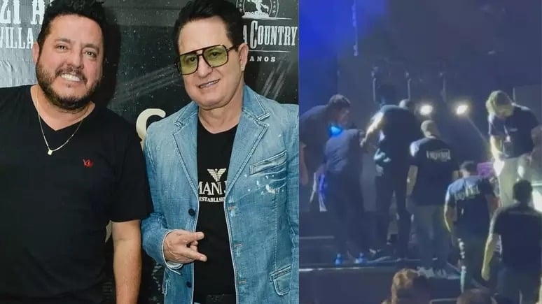 Marrone, dupla do cantor Bruno, caiu do palco e bateu a cabeça em um show em Goiânia.