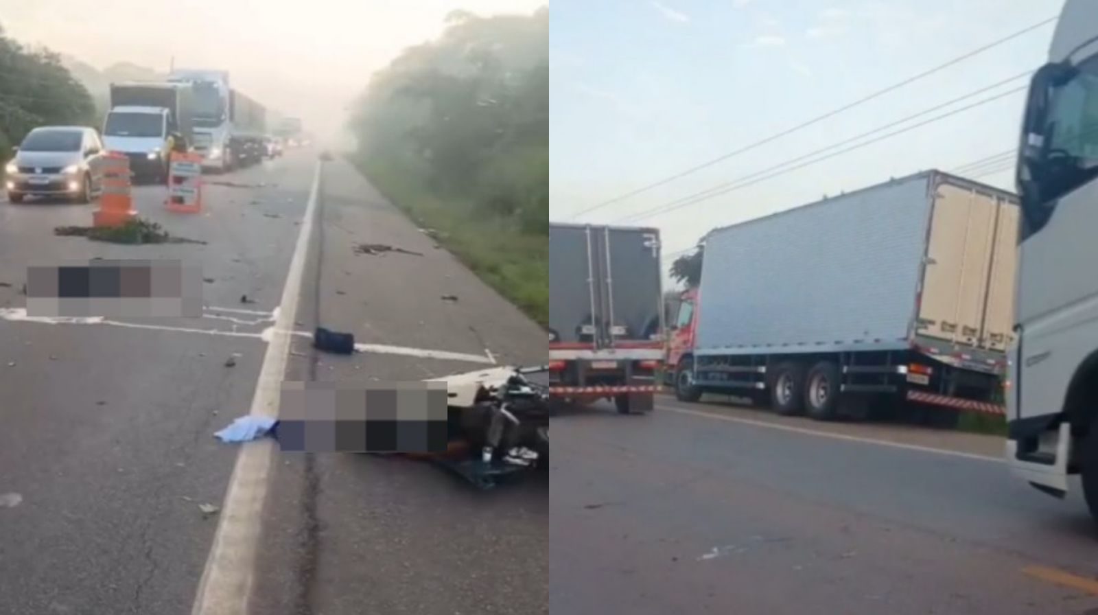 Duas pessoas morreram após uma forte colisão entre uma motocicleta e um caminhão-baú, na Alça Viária.
