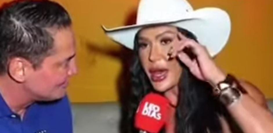 Léo Dias e Gracyanne Barbosa em entrevista concedida ao programa do jornalista.)
