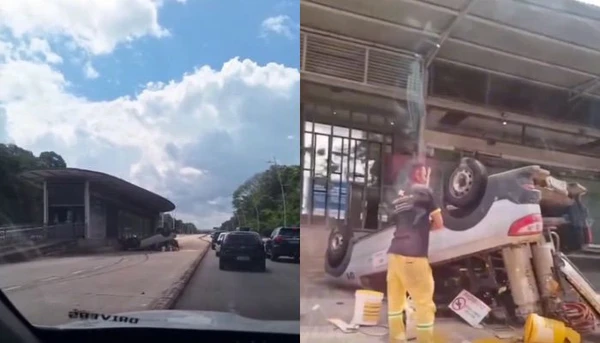 Vídeo: carro capota na via do BRT na Avenida Augusto Montenegro, em Belém