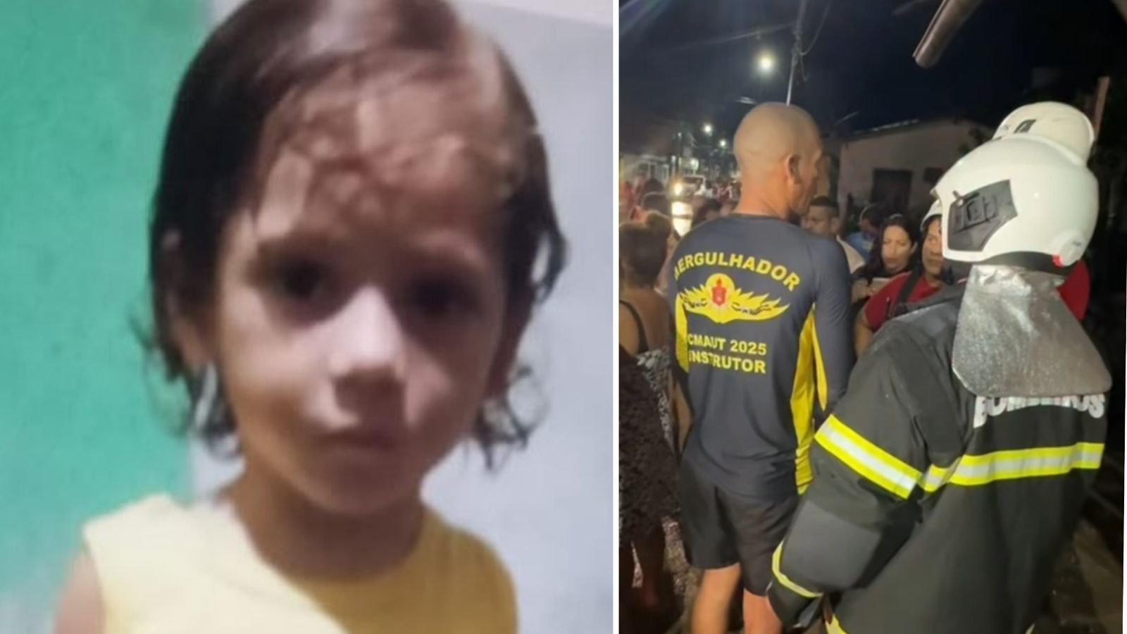 Luís Guilherme e bombeiros durante buscas pelo menino.
