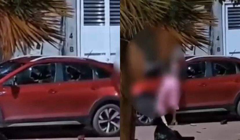 No vídeo, feito por pessoas que estavam perto do local no momento do "quebra-quebra", mostra a mulher destruindo o carro do marido que estava estacionado na rua. Ela grita, quebra os vidros das janelas e até o parabrisa do veículo.