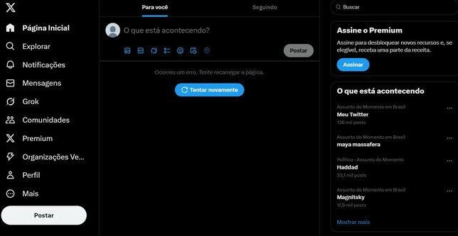 O X, rede social de Elon Musk, passa por instabilidade neste sábado (24).