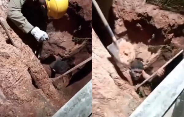 Vizinhos conseguiram desenterrar parte do corpo até a chegada da equipe do 4º Grupamento de Bombeiros Militares, que concluiu o resgate.