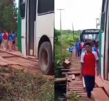 Imagem - Vídeo: estudantes se arriscam em ponte de madeira com estrutura comprometida, no Pará