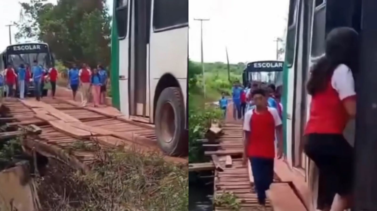 Estudante se arriscam em ponte com estrutura comprometida em São Domingos do Capim.