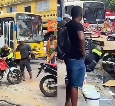 Imagem - Vídeo: agente de trânsito tropeça e cai após ser impedido de remover motocicleta, em Castanhal