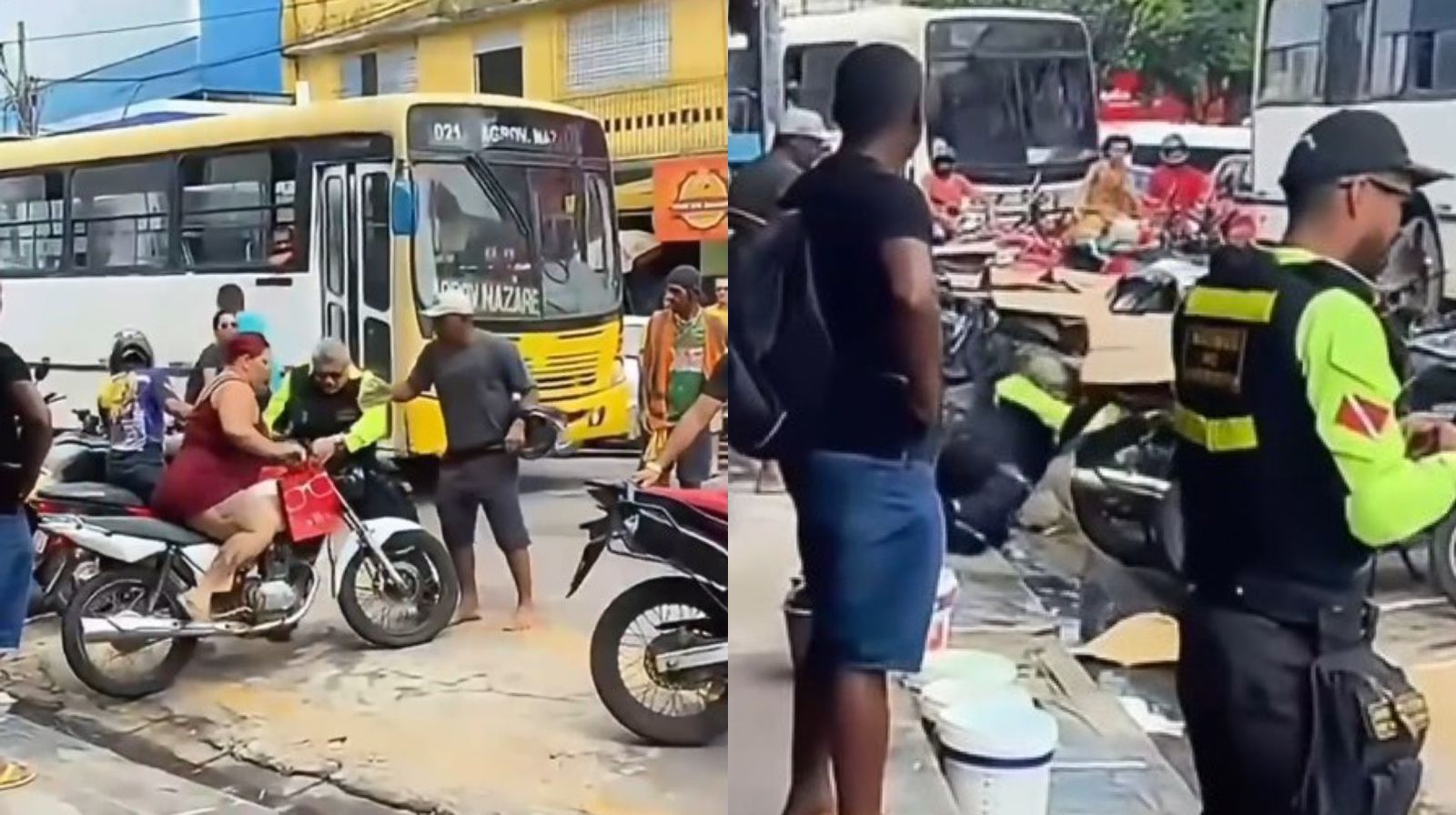 Agente de trânsito tropeça e cai após ser impedido de remover motocicleta, em Castanhal.