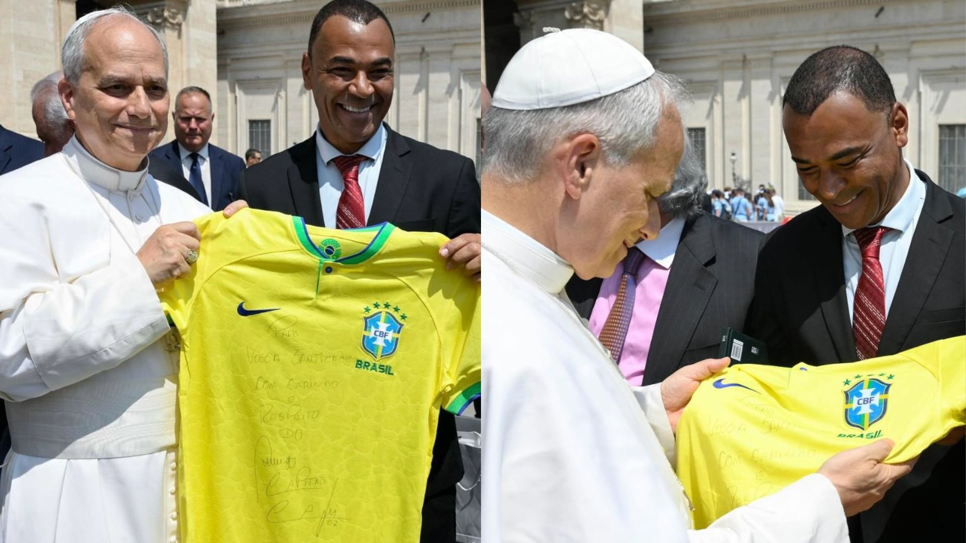 Imagem - Vídeo: Cafu entrega camisa da Seleção ao papa e celebra classificação do Brasil: 'agora o Hexa vem'