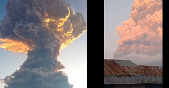 Vulcão entra em erupção e forma nuvem rosa gigante na Indonésia