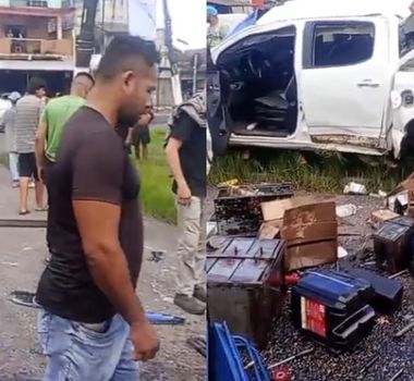 Imagem - Caminhonete capota após colisão em cruzamento movimentado de Icoaraci