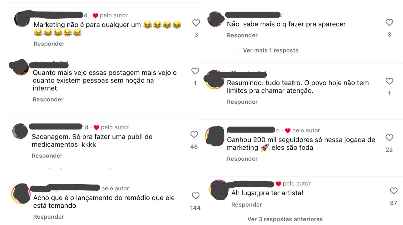 Comentários na publicação de Rui Filho.