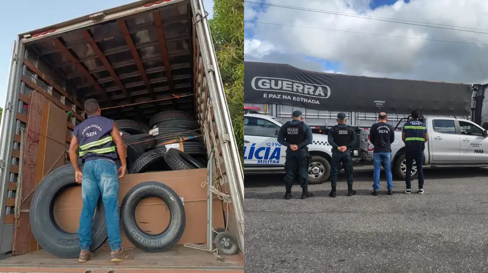 Veículos, pneus e madeira são apreendidos durante fiscalização no Pará.