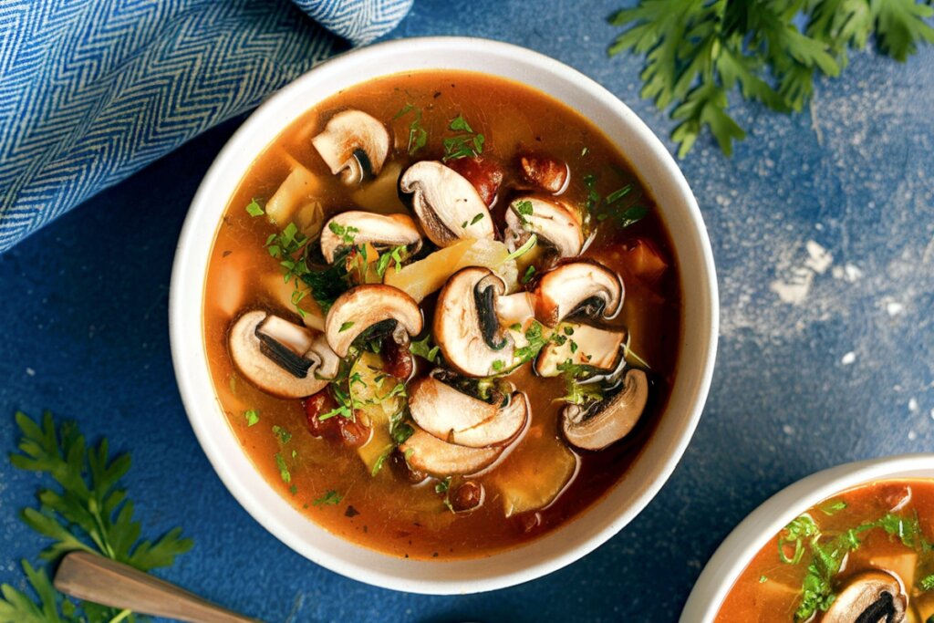Sopa de cogumelos com legumes (Imagem: anghelvirel | Shutterstock)