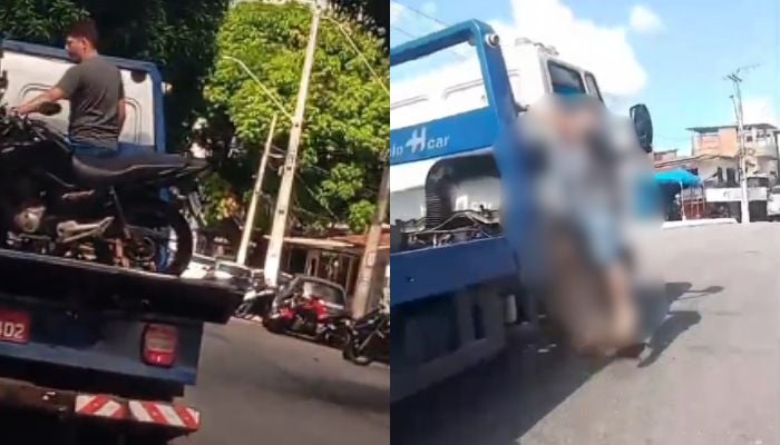 Imagem - Homem cai de caminhão-guincho após tentar recuperar moto apreendida em Belém