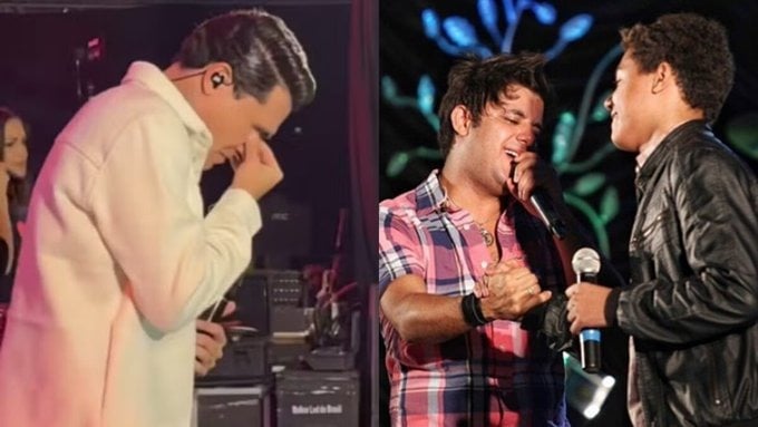 O cantor Felipe Araújo não conseguiu conter as lágrimas durante um show, ao cantar um dos sucessos de seu irmão Cristiano Araújo.