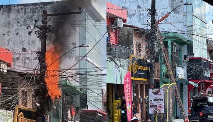 Imagem - Poste pega fogo e assusta moradores e comerciantes no Castanheira, em Belém