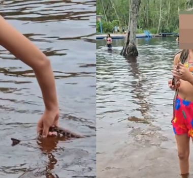 Imagem - Vídeo: criança surpreende ao pegar cobra enquanto tomava banho em balneário no Pará