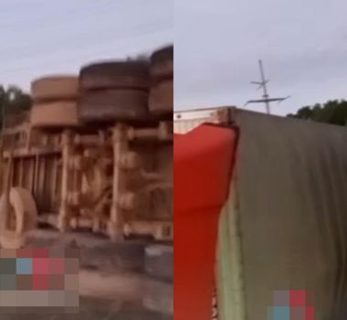 Imagem - Caminhão tomba em estrada no Pará e população tenta saquear carga