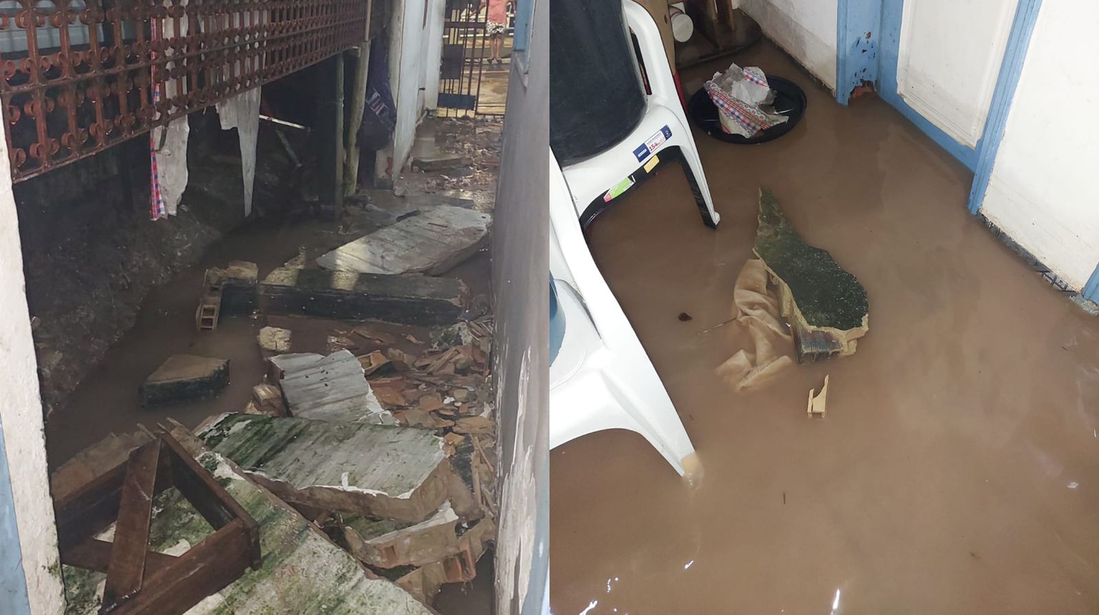 Casa atingida por uma enxurrada de água e lama, no bairro de Canudos, em Belém.