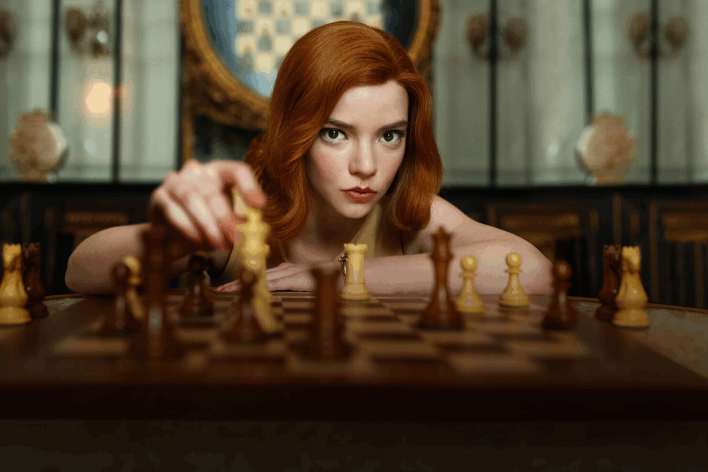 Em &#8220;O gambito da rainha&#8221;, Beth descobre seu talento excepcional para o xadrez (Imagem: Reprodução digital | Netflix)