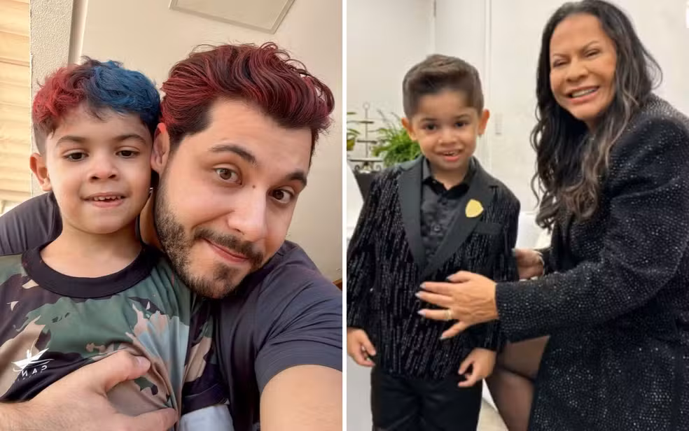 Murilo Huff e Ruth Moreira com o pequeno Leo, de 5 anos -