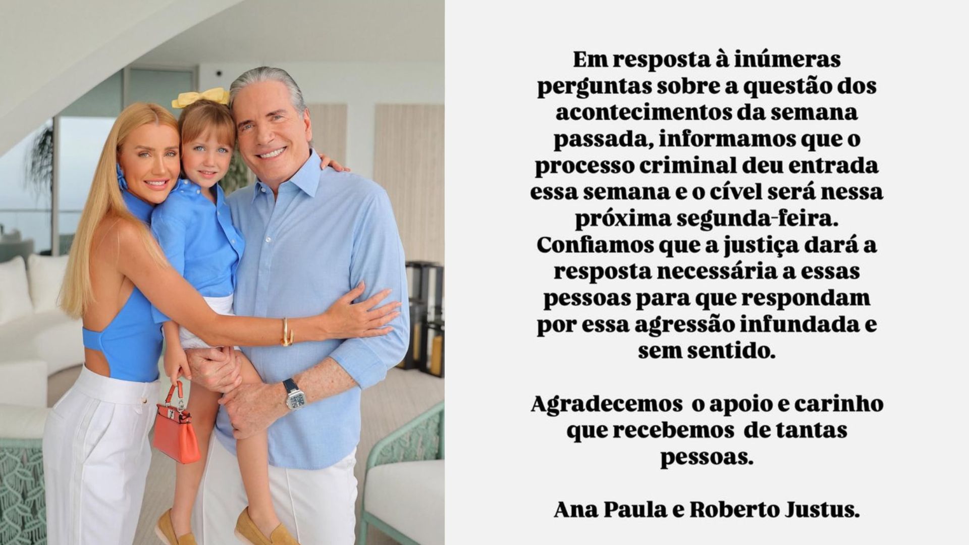 Após comentários violentos contra filha, Roberto Justus aciona justiça