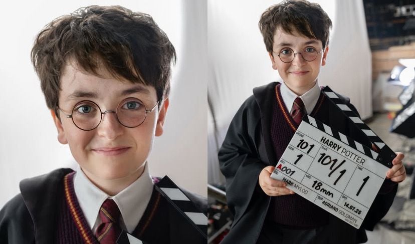 Dominic McLaughlin no papel de Harry Potter