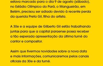 Show de Gilberto Gil em Belém é adiado após morte de Preta Gil