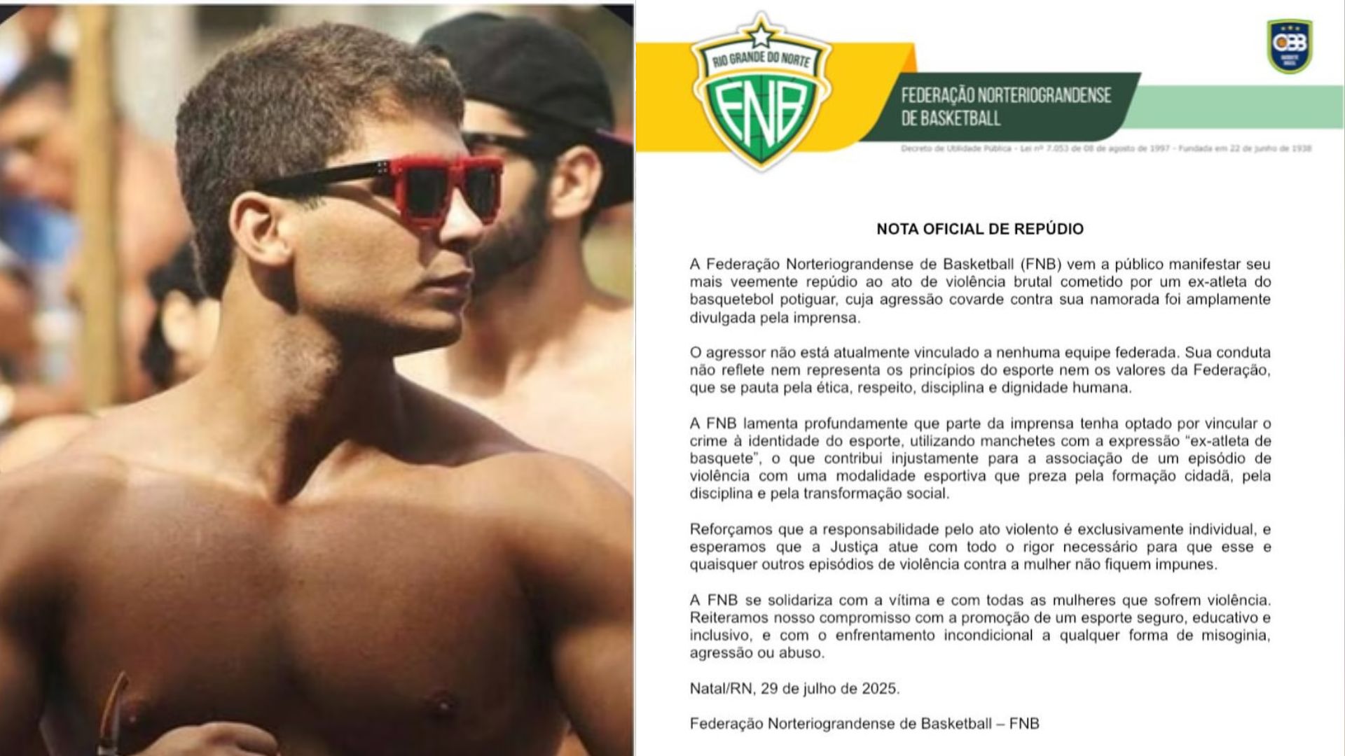 Federação de Basquete do RN repudia agressão de ex-atleta e cobra rigor da Justiça