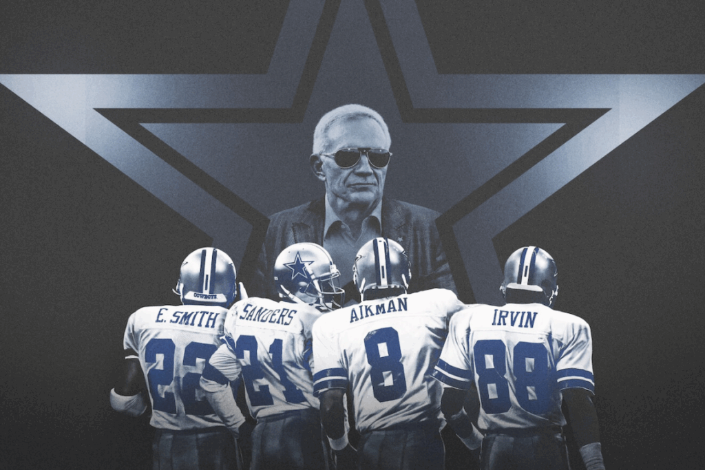 O documentário &#8220;Jerry Jones e seus Cowboys&#8221; mostra a ascensão do Dallas Cowboys nos anos 90 (Imagem: Reprodução digital | Netflix)