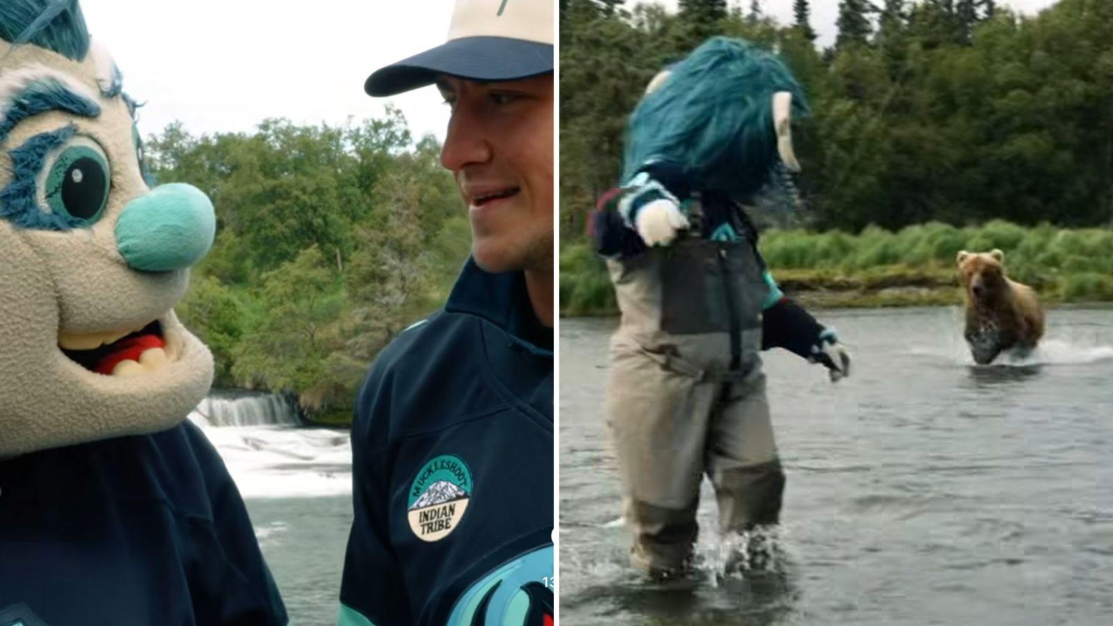 Jogador de hóquei e mascote são perseguidos por urso em gravação no Alaska - 