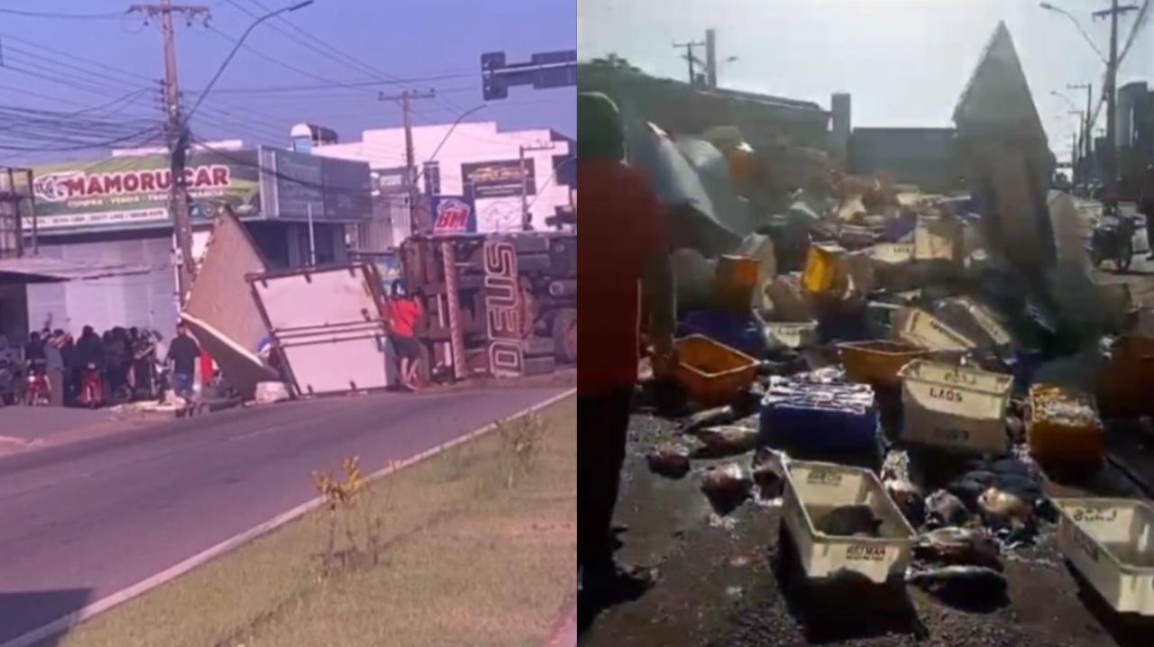 Imagem - Vídeo: caminhão vira na BR 316 e fecha trânsito na Grande Belém