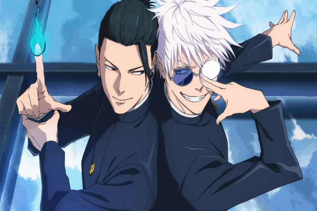 Em &#8220;Jujutsu Kaisen: hidden inventory premature death&#8221;, Satoru e Suguru recebem uma missão que muda o futuro da amizade deles.  (Imagem: Reprodução digital | Cinemark)