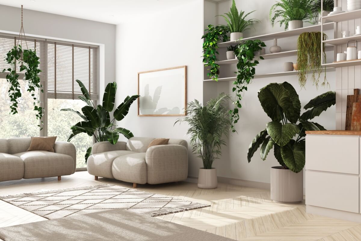 A biofilia busca conectar as pessoas com a natureza por meio da decoração  (Imagem: Archi_Viz | Shutterstock) 