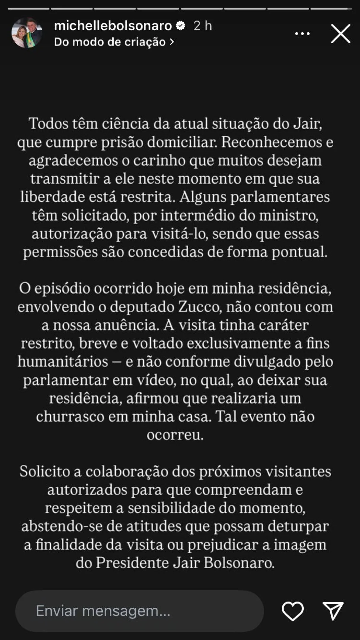Publicação de Michelle Bolsonaro 