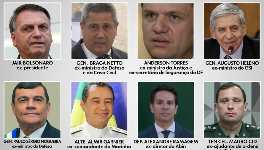 O ex-presidente Jair Bolsonaro e mais sete aliados serão julgados pela trama golpista.