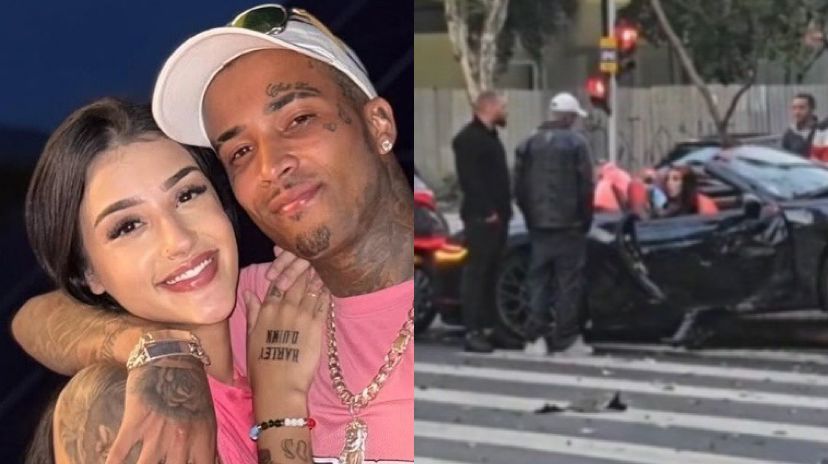 (Os influenciadores Bia Miranda e Gato Preto sofreram um acidente de trânsito, em São Paulo.)